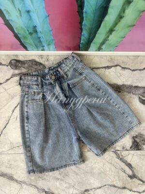 Дънкови къси панталонки с висока талия - код 5617