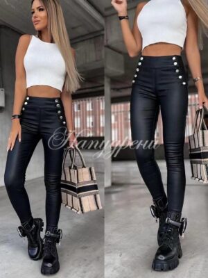 Дамски кожен клин в черен цвят - код 6010