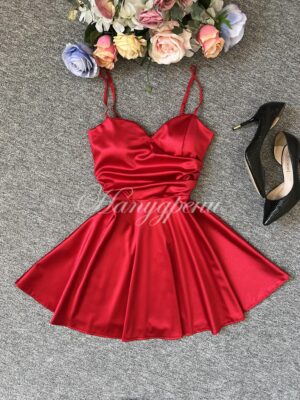 Кукленска рокля сатен “Ksenia” в червен цвят – код 5657