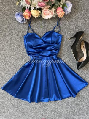 Кукленска рокля сатен "Ksenia" в тъмносин цвят - код 5656