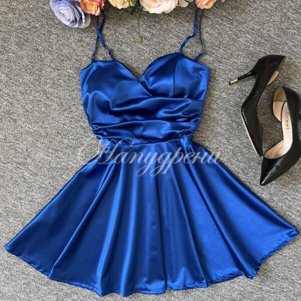 Кукленска рокля сатен "Ksenia" в тъмносин цвят - код 5656