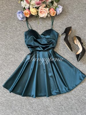 Кукленска рокля сатен "Ksenia" в цвят петрол - код 5654