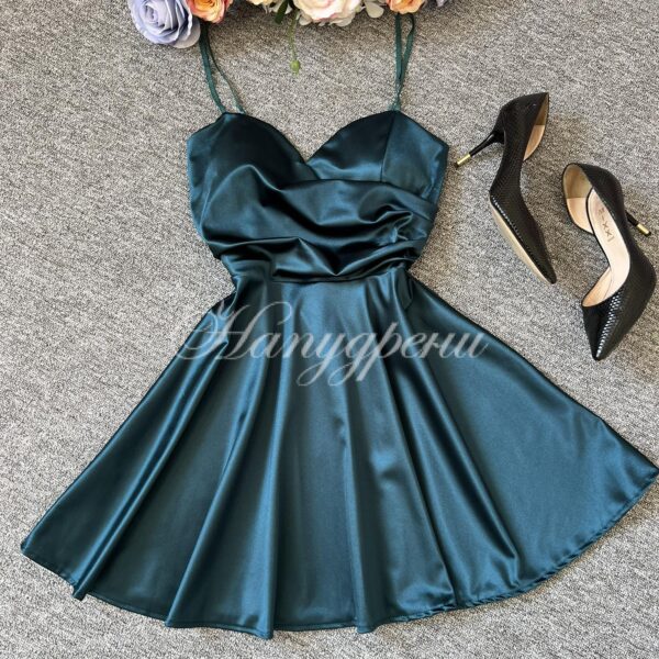 Кукленска рокля сатен "Ksenia" в цвят петрол - код 5654