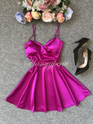 Кукленска рокля сатен "Ksenia" в цикламен цвят - код 5655