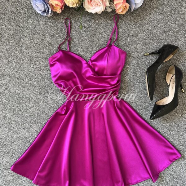 Кукленска рокля сатен "Ksenia" в цикламен цвят - код 5655