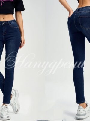 Дамски еластични дънки в тъмносиньо - код 5723