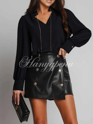 Дамска блуза Strike с ефектно деколте и буфан ръкави в черен цвят - код 6012