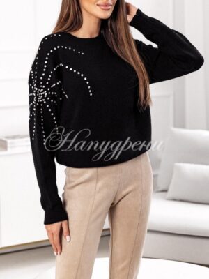 Дамска блуза с ефектен ръкав в черен цвят - код 6217