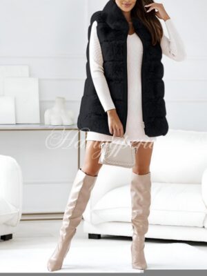 Дамски пухкав елек "Teddy" в черен цвят - код 6087