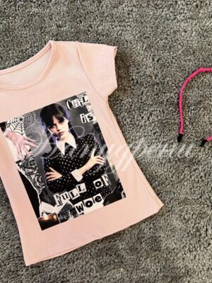 Детска блузка " Уензди Адамс " рипс в цвят пудра - код 249