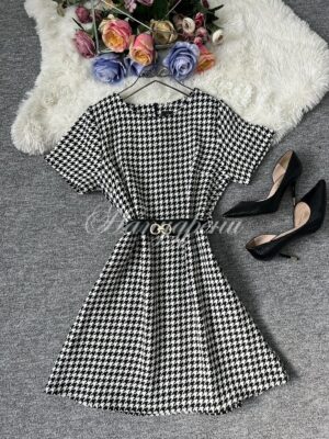 Дамска рокля пепит в черно-бял цвят - код 6157