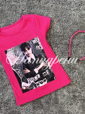 Детска блузка " Уензди Адамс " рипс в цикламен цвят - код 248