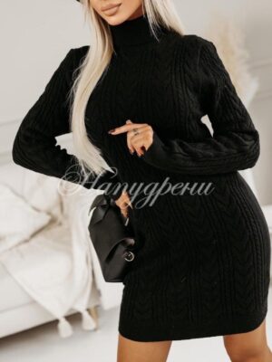 Дамска рокля с поло в черен цвят - код 6248