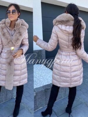 Дълго луксозно яке с пух и двойно закопчаване - код 6280