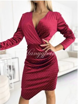 Дамска рокля "Allbena" с маниста в червен цвят - код 6385