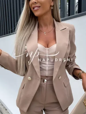 Стилно сако с копчета в цвят кафе – код 6532