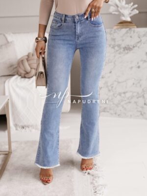 Дамски дънки тип чарлстон в син цвят - код 6499