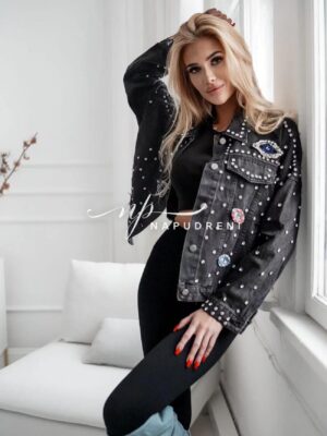 Дамско дънково яке в черен цвят - код 6456