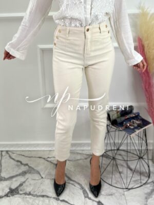 Дамски панталон със златисти копчета в бежов цвят - код 6540