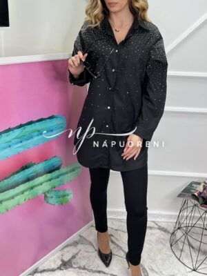 Дамска риза с камъчета в черен цвят - код 6729
