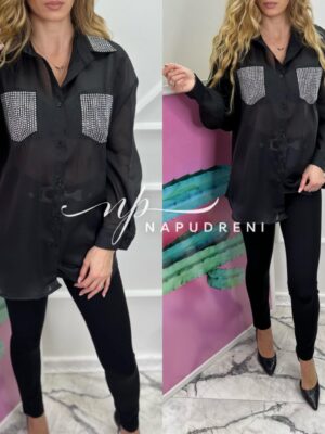 Дамска ефирна риза в черен цвят - код 6727