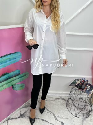 Дамска риза с камъчета в бял цвят - код 6728