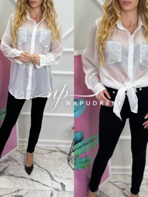 Дамска ефирна риза в бял цвят - код 6726