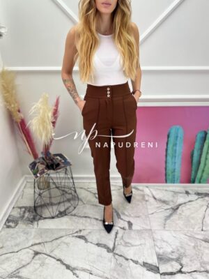 Дамски панталон с ръб в кафяв цвят -код 6946