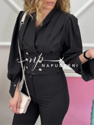 Дамска ефектна блуза със свободни ръкави в черен цвят - код 6864