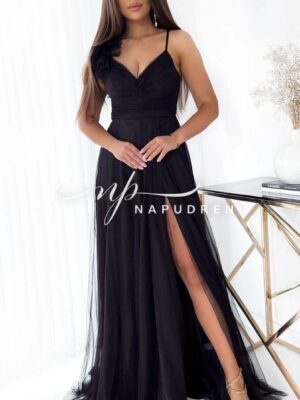 Дамска тюлена рокля "Venera" в черен цвят - код 6832