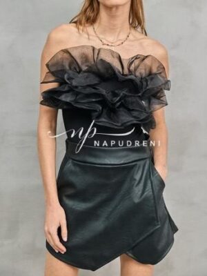 Дамско боди с тюлени къдрици в черен цвят - код 7212