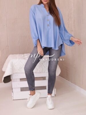 Дамска свободна блуза в син цвят- код 6971