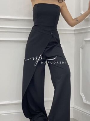 Гащеризон с ефектна кройка в черен цвят - код 6985