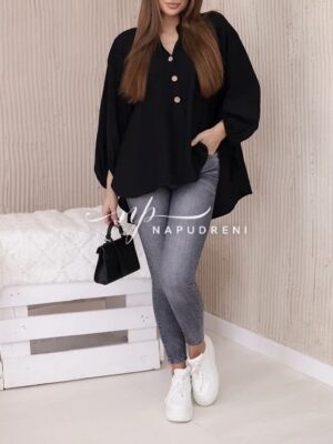 Дамска свободна блуза в черен цвят- код 6973