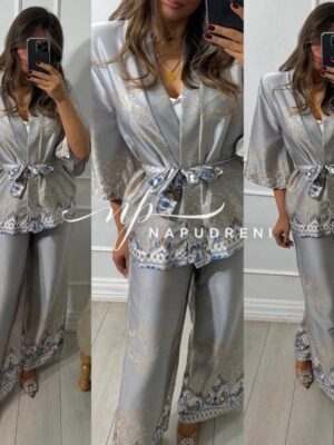 Сатенен сет от две части в сив цвят - код 7049