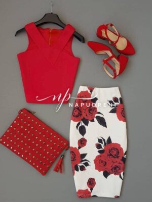 Дамски комплект от две части в червен цвят – код 7075