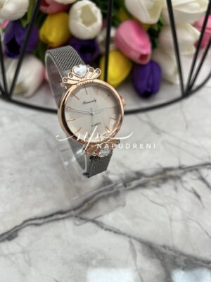 Дамски часовник с камъче сърце в сив цвят – код 7407