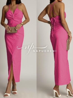 Дамска дълга рокля ''Candy''в розов цвят – код 7290