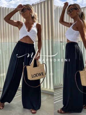 Дамски широк панталон в черен цвят - код 7549