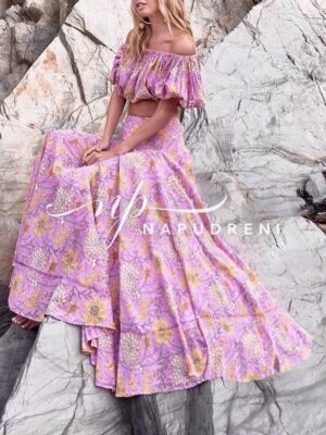 Дамски комплект с розови цветя - код 7661