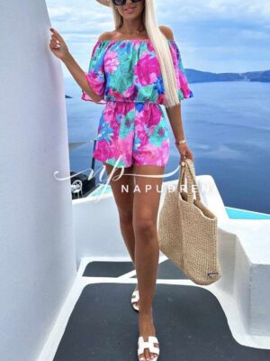 Дамски гащеризон с паднали ръкави в палитра от цветове - код 7691