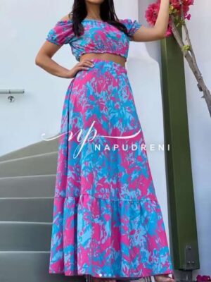 Дамски комплект в син и розов цвят - код 7658