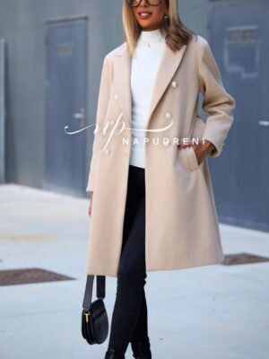 Дамско елегантно палто с копчета в бежов цвят - код 8062
