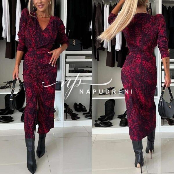 Дамска дълга рокля ''PAOLA'' в червен цвят - код 8036