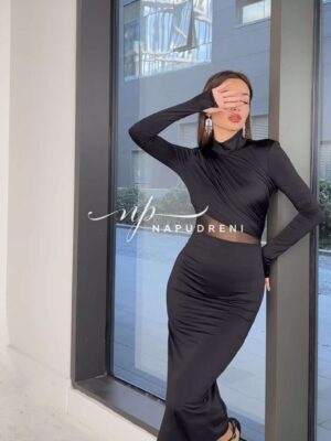 Дълга черна елегантна рокля - код 8206