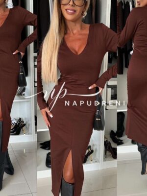 Дамска рокля ''ALINA'' в кафяв цвят - код 7978