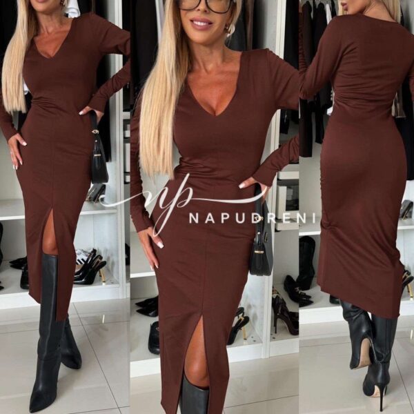 Дамска рокля ''ALINA'' в кафяв цвят - код 7978