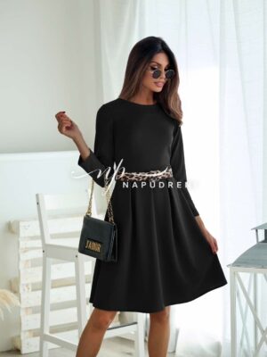 Дамска разкроена рокля с колан в черен цвят - код 8076