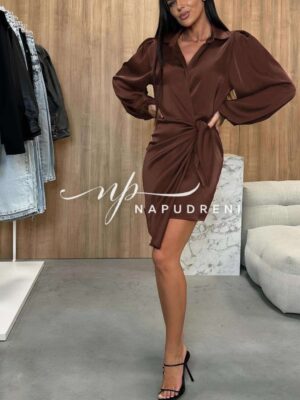 Дамска сатенена рокля ''BELLA'' в кафяв цвят - код 8031