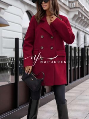 Дамскo палто с копчета в червен цвят - код 8122